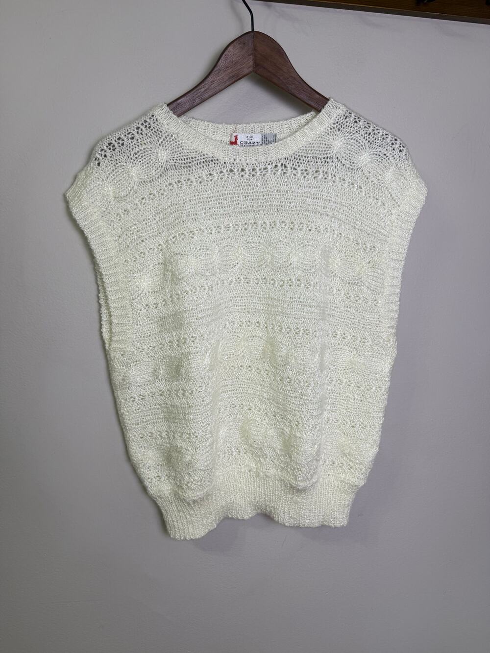Vintage Riki for Crazy Horse Sweater Vest Women’s White Knit Sleeveless Top M